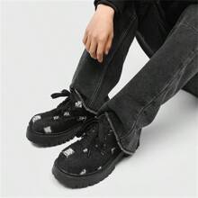 2025年新款秋冬男士低帮靴，复古工作鞋，厚底，百搭皮鞋 - 黑色 - 查看 5