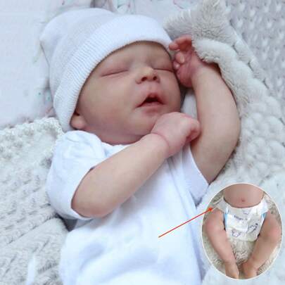 45厘米逼真重生睡眠娃娃，3D彩绘皮肤，血管清晰可见；18英寸逼真柔软乙烯基新生儿娃娃，可爱睡前玩具，男孩生日礼物（配件包括：奶嘴、奶瓶、尿布、帽子和一套衣服）