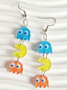 1 对独特迷你怪物设计耳环，可爱时尚彩色亚克力长款卡通耳环，适合女孩 - 彩色 - 查看 3