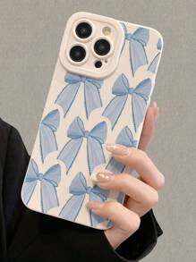 Perforated Edged Blue Bow-Knot Painted Shockproof Phone Case Compatible With Iphone 16/IPhone 16 Pro/IPhone 16 Plus/IPhone 16 Pro Max, P14 Pro Max, Cartoon P13, P11 Painted P12, XR Cartoon 7&8, GES2, XS, Applicable To IPhone P15, Series A03s, A03 Core, A04, A12, A13, A14, A21s, A22, A23, A24, A32