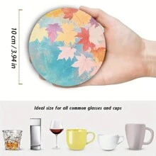 4pcs Set Iridescent Dreamy Watercolor Design Wooden Coasters - Faux Wood Drink Coasters, Desk Protection, Retro Cork Bottom Coasters, 3.94 Inches Diameter