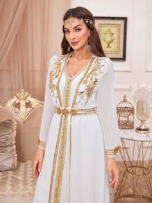 Women's Sequin Beaded Long Sleeve 2-Piece Set, Elegant - White - View 6