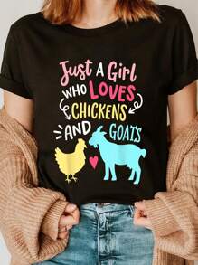 Cute Girl Who Loves Chickens Goats Lover Farmer Girls Funny T-Shirt Casual Short Sleeve Shirt