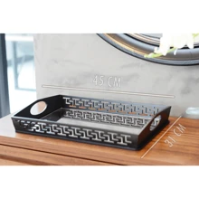 Tray Decoration Wood Black Mirror Handle Living Room Kitchen Bar Drinks Coffee Home Organizer Office B103