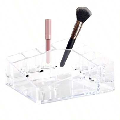 Suporte de exposição de cosméticos multigrade de 1 peça, transparente, chanfrado, batom, esmalte labial, caixa de armazenamento, penteadeira de mesa, suporte de armazenamento de cosméticos, caixa de armazenamento de acrílico, tubo de armazenamento de pincel de maquiagem transparente, organizador de mesa, suporte de exposição de cosméticos, caixa de armazenamento de batom, decoração de banheiro para casa, organizador de maquiagem de verão