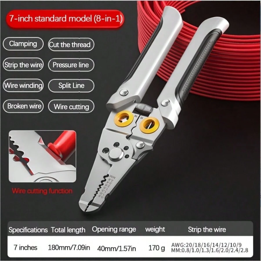 多功能电工剥线钳和剪线钳 - 不锈钢材质，浅灰色/白色，工业级工具 - 剝線鉗 - 查看 1