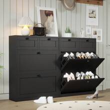 VOWNER Shoe Cabinet With 4 Flip Drawer & 2 Sliding Drawers For Storage, Freestanding Shoe Organizer For Entry, Bedroom, Hallway, Shoe Rack Gift For Halloween & Thanksgiving - màu đen - Xem 10