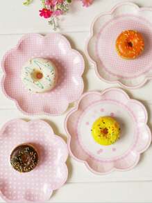 8 Pieces Of Pink Flower Petal Paper Plates For Disposable Parties, Weddings, Birthdays, Party Decorations, Tableware, And Plates - Multicolor - View 1