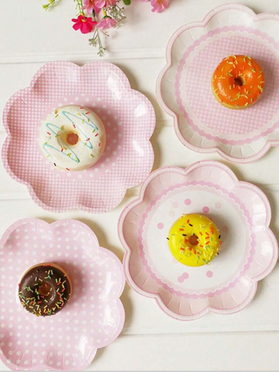 8 Pieces Of Pink Flower Petal Paper Plates For Disposable Parties, Weddings, Birthdays, Party Decorations, Tableware, And Plates - Multicolor - View 1