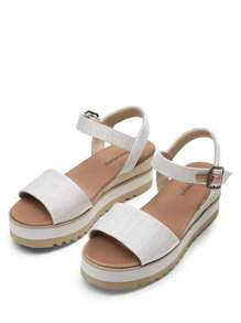 Women's Sandals Platform Open Toe Ankle Buckle Stitching Comfortable Vacation Spring And Summer Wedge Sandals - 米色 - 查看 3