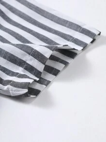 Men's Striped Short Sleeve Casual Shirt, Spring/Summer - Black and White - View 5