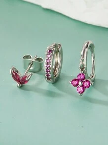 3PCS Cubic Zirconia Earring Set, Suitable For Women's Geometric Cartilage Perforated Earrings Fashion Jewelry