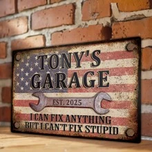 1 st. Aangepast tekst metalen logo persoonlijk garagebord, gepersonaliseerd garagebord, vintage Amerikaanse vlag, onherstelbare dwaze metalen bewegwijzering 8x12 inch
