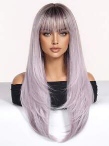 26-Inch Multi-Layer Straight Hair Synthetic Heat-Resistant Fiber Wig For Women's Daily Party Birthday Wear - Mauve Purple - View 3