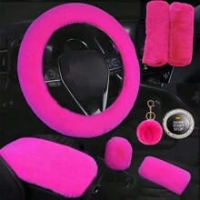 8-Piece Combination Pink Goddess Plush Car Steering Wheel Cover, Rex Imitation Rabbit Fur Fluffy Steering Wheel Cover, Classic And Fashionable Car Steering Wheel Protection Cover,Purple Car Accesaories - one-size - View 8