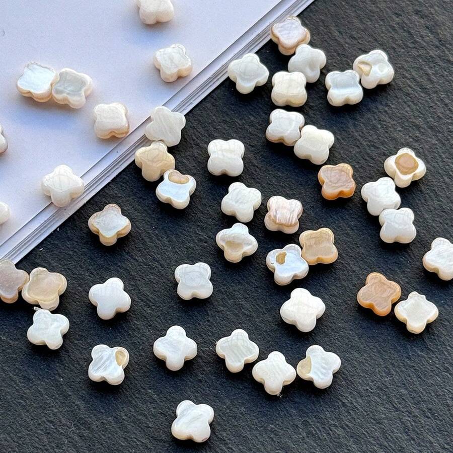 20 颗 6 毫米天然白色贝壳四叶草形状珠子，用于制作耳环、项链、DIY 珠宝配件 - 彩色 - 查看 1