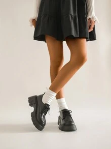 Women's British-Style Loafers, Lace-Up JK Versatile Flat Shoes, Thick Sole Commuter Oxfords,Mary Janes - Black - View 6