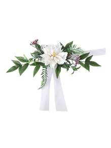 1 szt. Dekoracje na krzesła weselne, sztuczne kwiaty, kokardy na ławki kościelne na ceremonię ślubną - Wielokolorowe - Zobacz 16