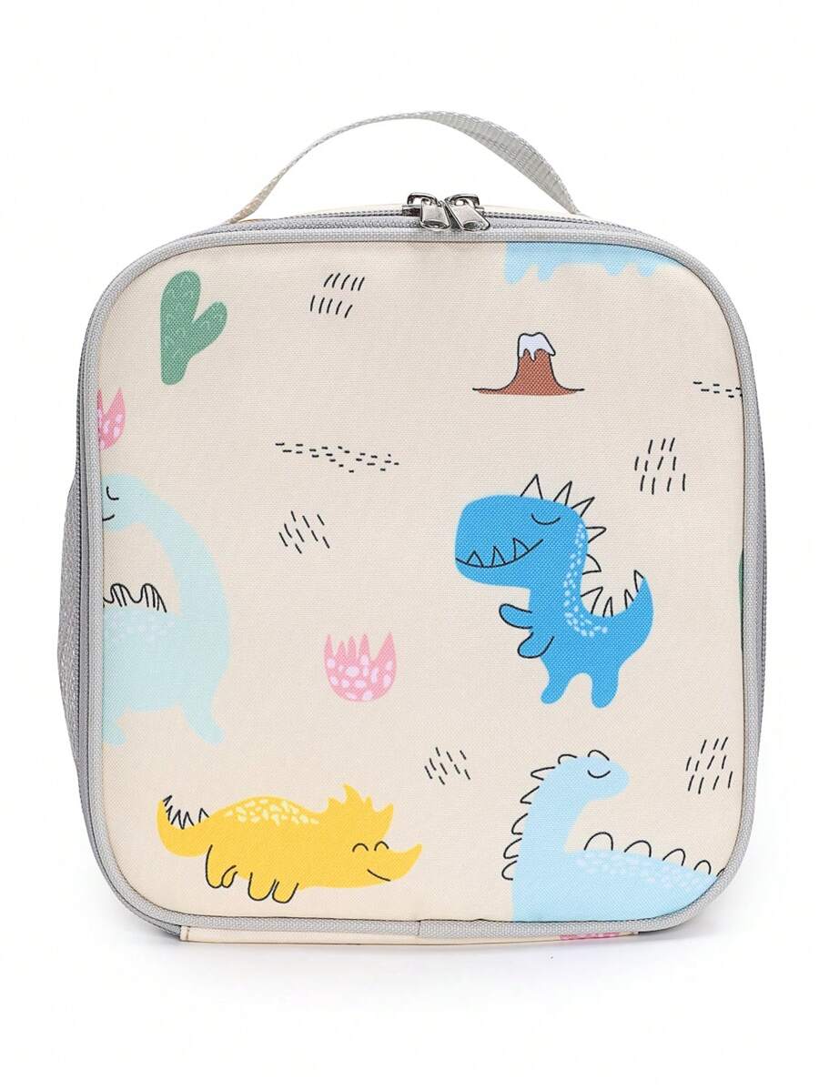 简约经典保温午餐盒，可重复使用的儿童学校午餐袋，防漏软冷藏手提袋，适合男孩女孩野餐和沙滩食物 - Dinosaur Yellow - 查看 1
