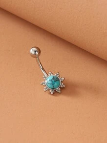 1 pieza Adorable arete de botón de ombligo con un ágata de girasol natural