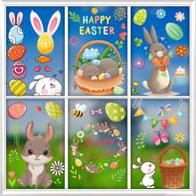 Pegatinas de Pascua para ventana, lindas pegatinas de flores y cestas de conejito, decoraciones para el hogar - Multicolor - Ver 5