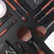 Natural Goat Hair Makeup Brush Set With Case, Natural Makeup Brushes, Natural Bristle Makeup Brushes, Natural Hair Makeup Brushes Set Professional, Walnut Cosmetic Brushes Makeup Set - MONI - Sable Hair Bamboo 9pcs - View 9