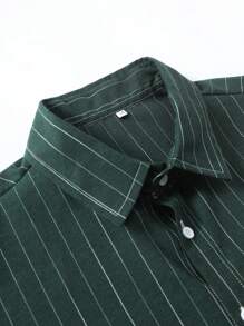 Men's Spring/Summer Striped Short Sleeve Casual Shirt - Dark Green - View 3