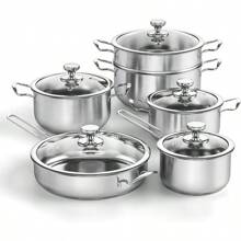 Stainless Steel Cookware Set Wodillo 11-Piece Pots And Pans Sets With Lids Induction Hob Pan Set For Healthy Cooking Stay-Cool Handles Easy To Clean Suitable For All Stovetops - 11Piece - View 1