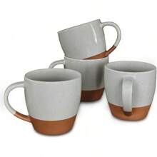 Juego de 4 tazas grandes de cerámica Mora para latte, de 16 oz - tazas de café de porcelana con asa grande, aptas para microondas, de estilo moderno, bohemio y único para cualquier cocina. Vajilla de piedra refractaria apta para microondas - colores neutros surtidos