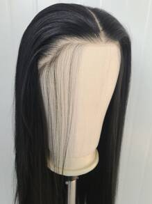 Straight Black 24in Synthetic Fiber Free Part Lace Front Wig Cap, Suitable For Daily Wear - Black - View 3