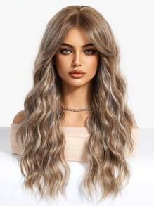 Tóc giả dài 24 inch màu nâu vàng, kiểu gợn sóng, dành cho nữ, tóc giả xoăn màu nâu vàng có mái thưa, kiểu sóng nước, làm từ sợi tổng hợp chịu nhiệt, thích hợp sử dụng hàng ngày và dự tiệc. - Màu dương cầm - Xem 6