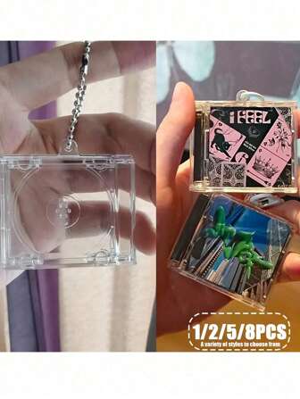1/2/5/8 ST Mini CD Box Album Record Pendant Nyckelring, Nyckelringar i gör-det-själv akryl, Fläktstödda Gjorda Perifera minnesalbum Mini Hängen, Födelsedagspresenter