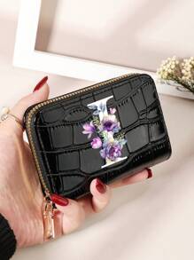 勃艮第包 Charry 红色包 酒红色包 1 件 首字母名称 A 到 Z 图案 多功能零钱包 字母图形卡夹 多卡位卡片收纳袋 信用卡 学校用品 宿舍 女士钱包 迷你钱包 钱包 卡包