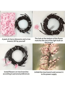 1pc Cherry Blossom Branch USB Power Supply Light, 230cm/7.54ft, LED Dress Up String Lights, Push Button Control 8 Modes, Realistic Artificial Flowers, Suitable For Spring/Summer Indoor/Outdoor Decorations, Weddings, Valentine's Day, Christmas