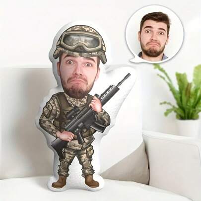 Custom Personalised Soldier Photo Pillow, Polyester Woven, Military Theme, Zippered, Washable, With Fill, For Decorative Throw Cushion, Ideal Gift For Him, Suitable For Ages 14+,Multi-Functional,Reusable,Ornamental,Exquisite,Stylish,Soft,Adorable,Colorful,Cute,Funny,Custom,Personalized,Customized,Unique,Ideal Gifts For Her,Ideal Gifts For Him,For Anniversaries,For Birthdays,Machine Washable, Digital Printing,Mini Stuff