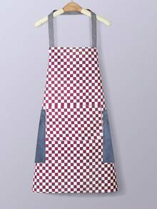 Sleeveless Apron With Large Pocket,Waterproof,Plaid Design,Easy To Clean,Perfect For Home - 紅色 - 查看 6