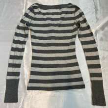 Women Long Sleeve Stripe Print T-Shirts Lapel Neck Button Up Causal Soft Spring Autumn Tops - Grey - View 2