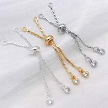 3pcs Brass 18K Gold Plated Adjustable Box Chains Rubber Slider Beads Bracelets Extender Connectors Adjustable Bracelet With Rhinestones Ends Extender Bracelet Chains For Woman Jewelry Making Accessories