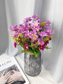 5Pcs Artificial Flowers For Home Fake Colorful Daisy Wedding Bridal Bouquet, Artificial Plants No Fade Greenery Shrubs Faux Purple Flowers For Outside Home Wedding Garden Spring Summer Décor