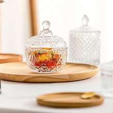 1 Pc European Style Lidded Crystal Storage Jar, Candy Jar, Sugar Bowl, Snack Jar, Creative Glass Candy Container, For Kitchen And Home Use