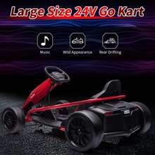 24V Go Kart For Kids 8-12 Years Drift Kart Electric Pedal Kart Outdoor Race Toy Teens Outdoor Ride On Toy 8MPH High Speed Drifting With Music Horn Max Load 175lbs - 紅色 - 查看 4