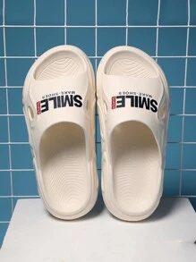 1 双男士纯色时尚字母印花休闲拖鞋，轻质 EVA 材质，适合街头、居家、淋浴，多功能夏季凉鞋 - 米色 - 查看 5