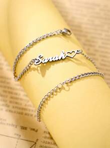 Customized Personalized Name Anklet For Women, Stainless Steel Name Plate Jewelry Anklet Pendant, Gift For Her,Silver,Stylish,Colorful,Vintage,Hipster,Simple,Y2k,2000s Fashion,Custom,Personalized,Unique,Ideal Gifts For Him,Ideal Gifts For Her,Her,Boyfriend,Girlfriend,Dad,Mom,Family,Friends,For Anniversaries,For Birthdays,For Graduation,For Prom,For Party,School Supplies,Back To School,School Gift,For Office,For School,For Classroom,For Teacher Gifts,For University,For Colleague,For Dorm Rooms,For Teacher,For Boys And Girls,For Teenagers,Junior High School Students,Middle School Students,High School Senior High School Students,College Students,University Students,Freshman,Sophomore,Underclassmen - Silver - View 3