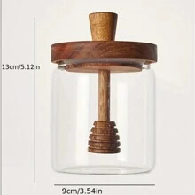 1pc Premium Large Glass Honey Jar Seasoning Jar With Wooden Stirrer - Durable High Borosilicate Glass, Transparent, Airtight, Kitchen Storage Essential - Elegant Wooden Stirring Stick Included For Easy Serving, 16.9oz,School Supplies