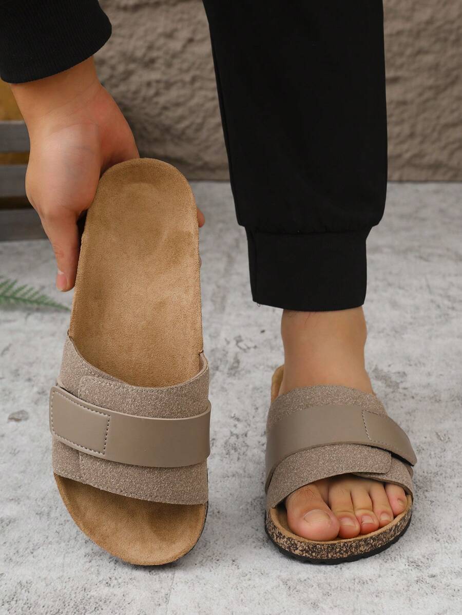 Herren Slip-On Schweißabsorbierende Schnallen-Deko einfarbige Wildleder Flach Sandalen