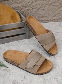 Herren Slip-On Schweißabsorbierende Schnallen-Deko einfarbige Wildleder Flach Sandalen