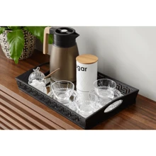 Tray Decoration Wood Black Mirror Handle Living Room Kitchen Bar Drinks Coffee Home Organizer Office B103