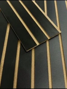 Decorative MDF Slatted Board Panel Kit Self-Adhesive Large Modern Wall Covering For Living Room Bedroom Office - 黑色 - 查看 1
