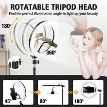 10 Inch Tri Color LED Ring Light With 110cm Tripod, USB Power Supply, Adjustable Brightness, Christmas LED Light With Flexible Phone Clip And Phone Filling Light Holder, Used For Photo Selfies, Video Recording Zoom Meetings, Handheld Selfies, Outdoor Activities, Interviews, Live Broadcasts, Video Recording LED Light With Flexible Tripod And Phone Holder, Suitable For IPhone Android Phones, No Battery Required - màu đen - Xem 4
