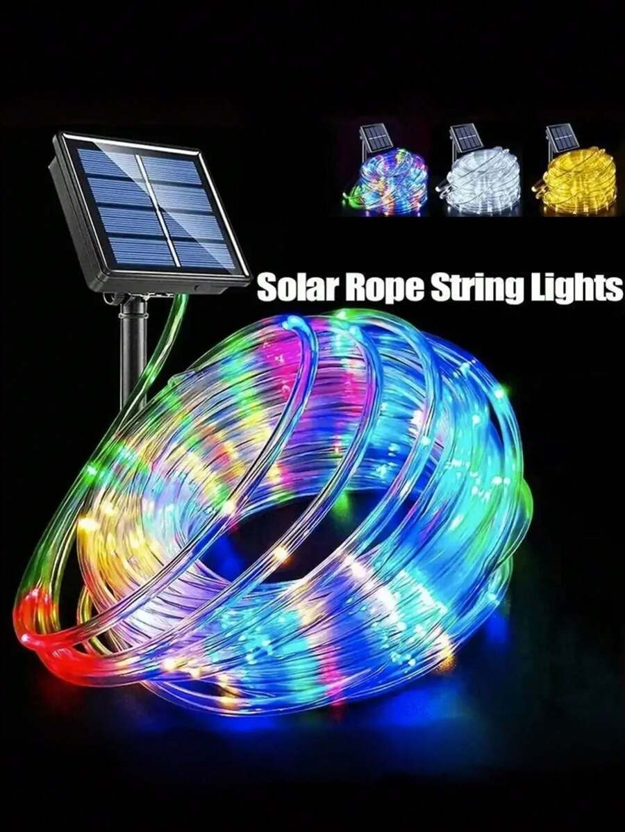 Luces de cadena LED solares impermeables, luces de tubo y cuerda, guirnalda navideña, luces de hadas, iluminación decorativa para exteriores y días festivos - Multicolor - Ver 1